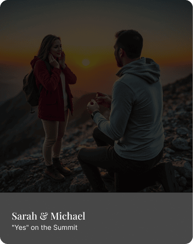 Sarah and Michael's mountaintop sunset proposal with an Akbosh & Co lab grown diamond engagement ring